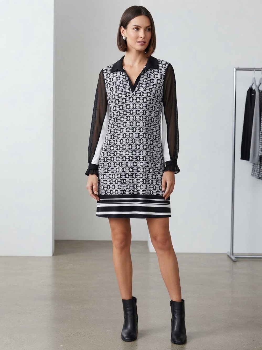 Style & Co. Black and White Geometric Print Shift Dress